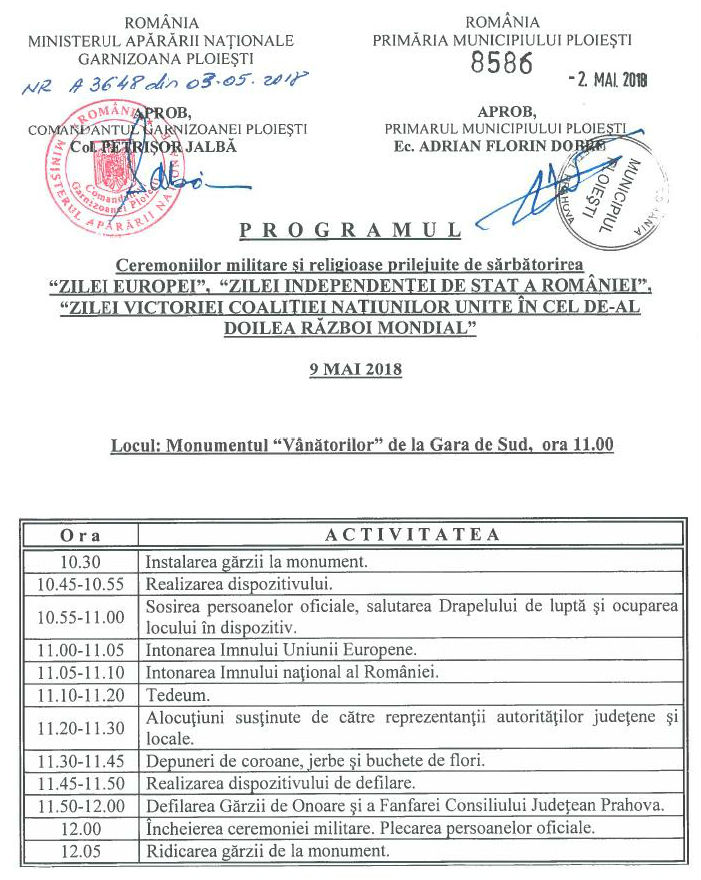 program 9 mai 2018 la Ploiesti