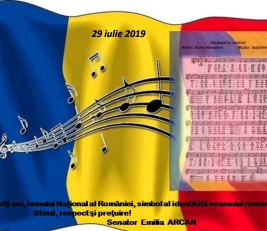 Senator Emilia Arcan: ” La mulţi ani, Imnului Național al României, simbol al identității neamului românesc! „