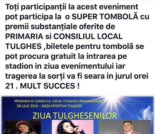 SUPER TOMBOLĂ de Ziua Tulgheșenilor