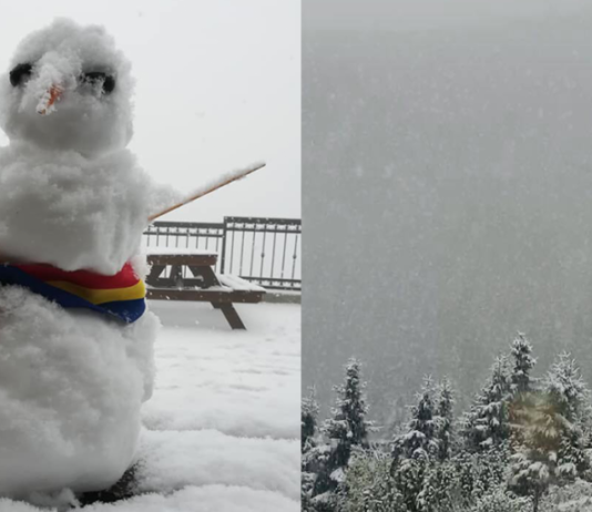 Primul om de zăpadă pe anul acesta, cu tricolorul la brâu! Îl puteți întâlni pe Ceahlău!