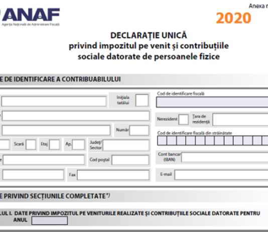 Declarația unică se depune până la data de 25 mai 2020