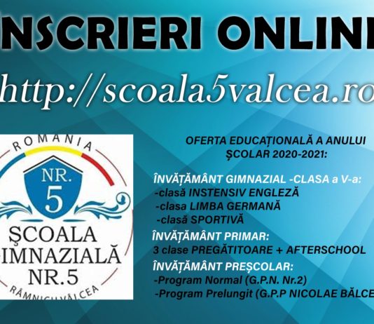 Şcoala Gimnazială Nr. 5, una dintre cele mai bune şcoli vâlcene 2020-2021