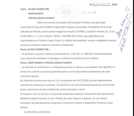 „Urmare a adresei dumneavoastra ref/170/2021, inregistrata la institutia noastra sub nr 419/15.06.2021 si repartizata Biroului Protectia Mediului la data de 17.06.2021” – Ziarul Incisiv de Prahova