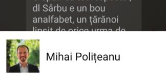 Protestatar celebru „Rezist”, fostul asistent si consilier al Monicai Macovei, deputatul USR de Prahova, Mihai Polițeanu, un nou derapaj incalificabil la adresa unui senior – consilier local PNL: „Sarbu e un bou analfabet, un taranoi lipsit de orice urma de bun simt”