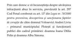 Infractiuni savarsite de un primar in exercitiu, Andrei Volosevici, alaturi de semnatarii din Primaria Ploiesti a actului aditional cu B.C.R/Documente plangere penala