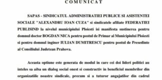 O Noua Bomba ce anunta dezastrul Clanului Cosma si PSD-ului Prahova/Exclusiv/SAPAS – SINDICATUL ADMINISTRATIEI PUBLICE SI ASISTENTEI SOCIALE „ALEXANDRU IOAN CUZA” si sindicatele afiliate FEDERATIEI PUBLISIND la nivelul municipiului Ploiesti isi manifesta sustinerea pentru domnul doctor BOGDAN NICA pentru postul de Primar al Municipiului Ploiesti si pentru domnul inginer IULIAN DUMITRESCU pentru postul de Presedinte al Consiliului Judetean Prahova. – Ziarul Incisiv de Prahova