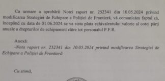 Incepând cu data de 01.06.2024 se sistează plata normei de echipare până în luna decembrie 2024 și la Poliția de Frontieră – Ziarul Incisiv de Prahova