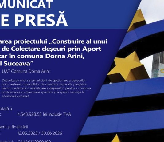Finalizarea proiectului „Construire al unuiCentru de Colectare deșeuri prin AportVoluntar în comuna Dorna Arini,județul Suceava”